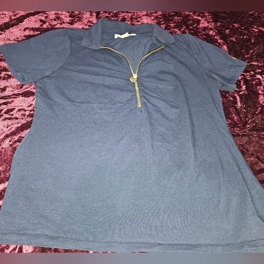 Michael Kors Navy Blue Zip Polo Shirt- Size Medium
